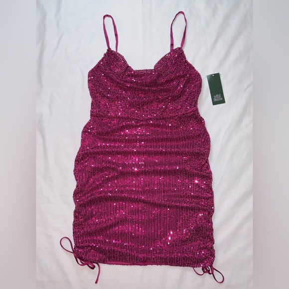 wild fable Dresses & Skirts - Wild Fable NWT Hot Pink Sequin Bodycon Adjustable Length Cowl Neck Mini Dress